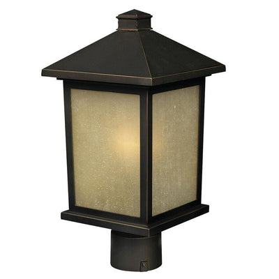 Aluminum with Seedy Glass Shade Traditional Outdoor Post Light - LV LIGHTING