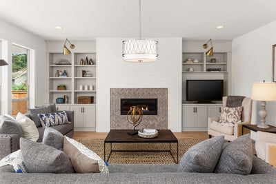 Steel Frame with Fabric Drum Shade Pendant / Chandelier