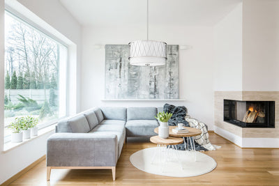 Steel Frame with Fabric Drum Shade Pendant / Chandelier
