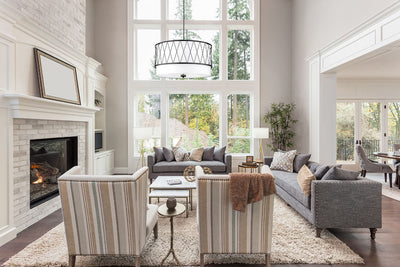 Steel Frame with Fabric Drum Shade Pendant / Chandelier