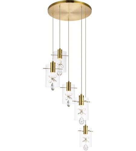 Gold with Crystal and Glass Shade Quintuple Pendant - LV LIGHTING