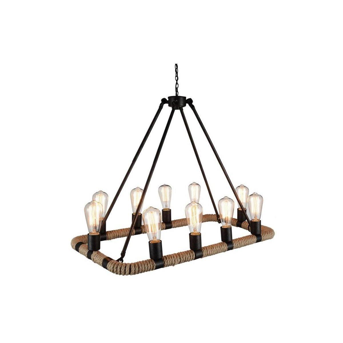 Brown Rectangular Rope Frame Linear Chandelier - LV LIGHTING