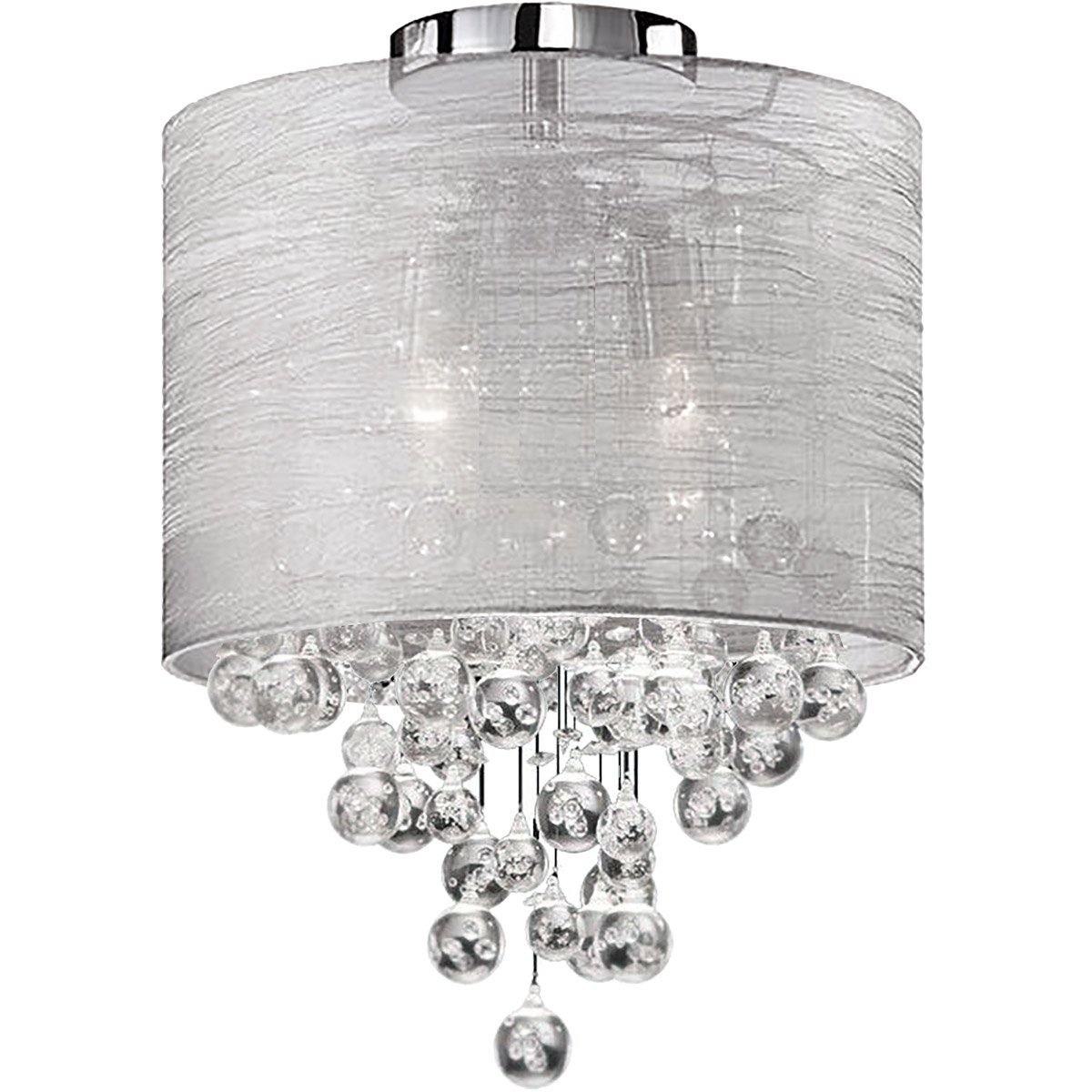 Polished Chrome with Silver Organza Shade Crystal Pendant - LV LIGHTING