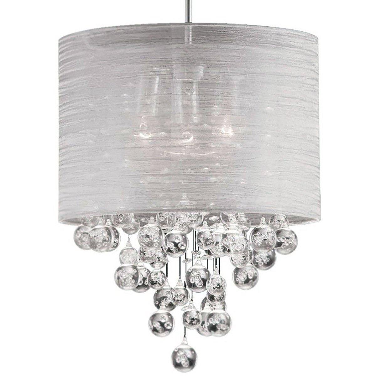 Polished Chrome with Silver Organza Shade Crystal Pendant - LV LIGHTING