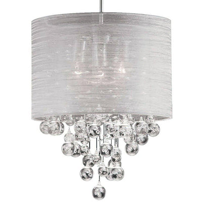 Polished Chrome with Silver Organza Shade Crystal Pendant - LV LIGHTING