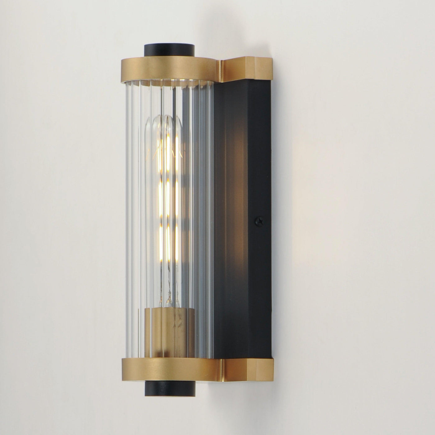 Black and Antique Brass Frame with Clear Cylindrical Glass Shade Outdoor Wall Sconce - LV LIGHTING