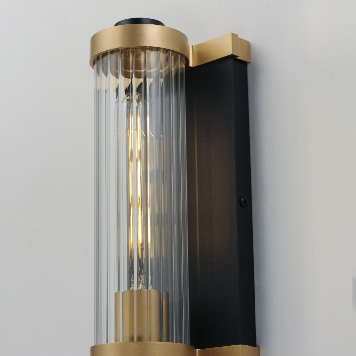 Black and Antique Brass Frame with Clear Cylindrical Glass Shade Outdoor Wall Sconce - LV LIGHTING