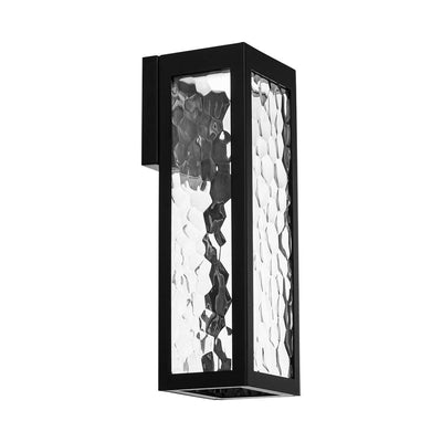 LED Black Aluminum Frame with Clear Hammered Glass Diffuser Outdoor Wall Sconce - LV LIGHTING
