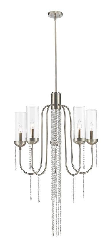 Brushed Nickel with Clear Glass Shade and Bead Chandelier - LV LIGHTING