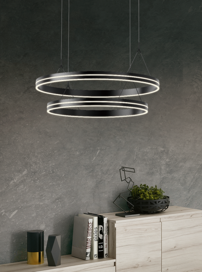 LED Satin Brushed Black Ring Frame with Acrylic Diffuser Double Ring Chandelier