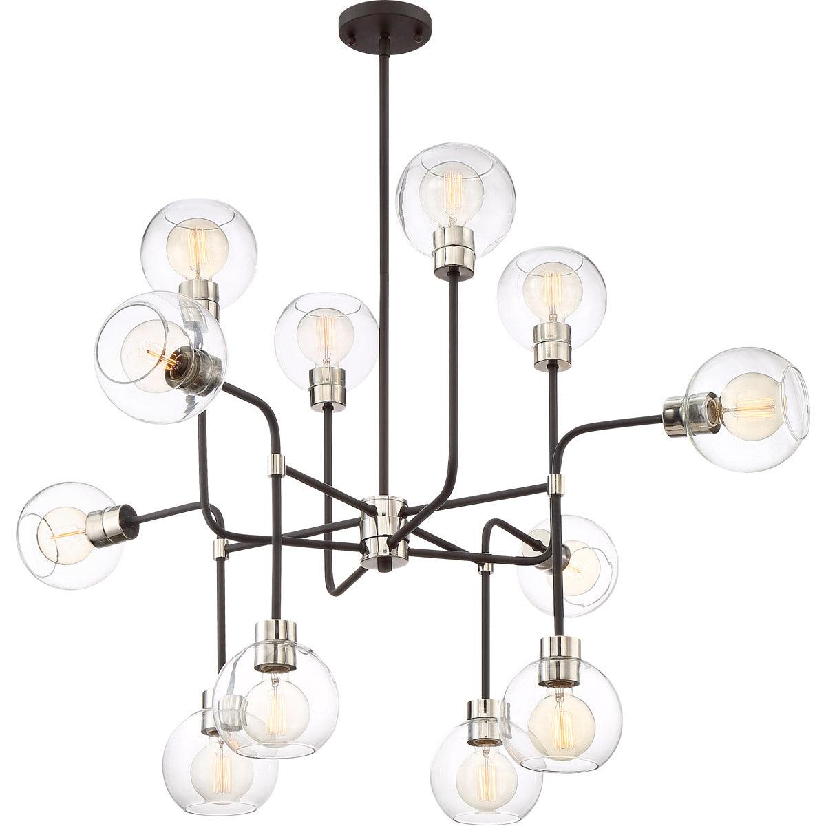 Polished Nickel Frame with Matte Black Arms with Clear Glass Shade Chandelier - LV LIGHTING