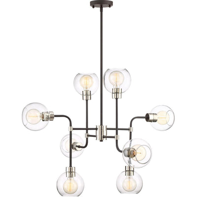 Polished Nickel Frame with Matte Black Arms with Clear Glass Shade Chandelier - LV LIGHTING