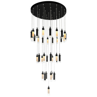 LED Cylindrical Steel Shade with Clear Glass Chandelier