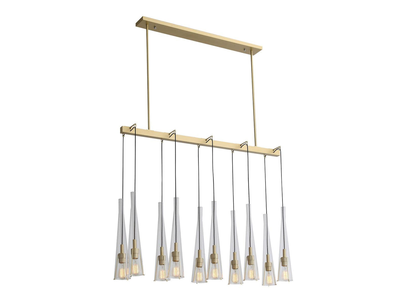 Brushed Brass Frame with Clear Conical Glass Shade Linear Pendant - LV LIGHTING