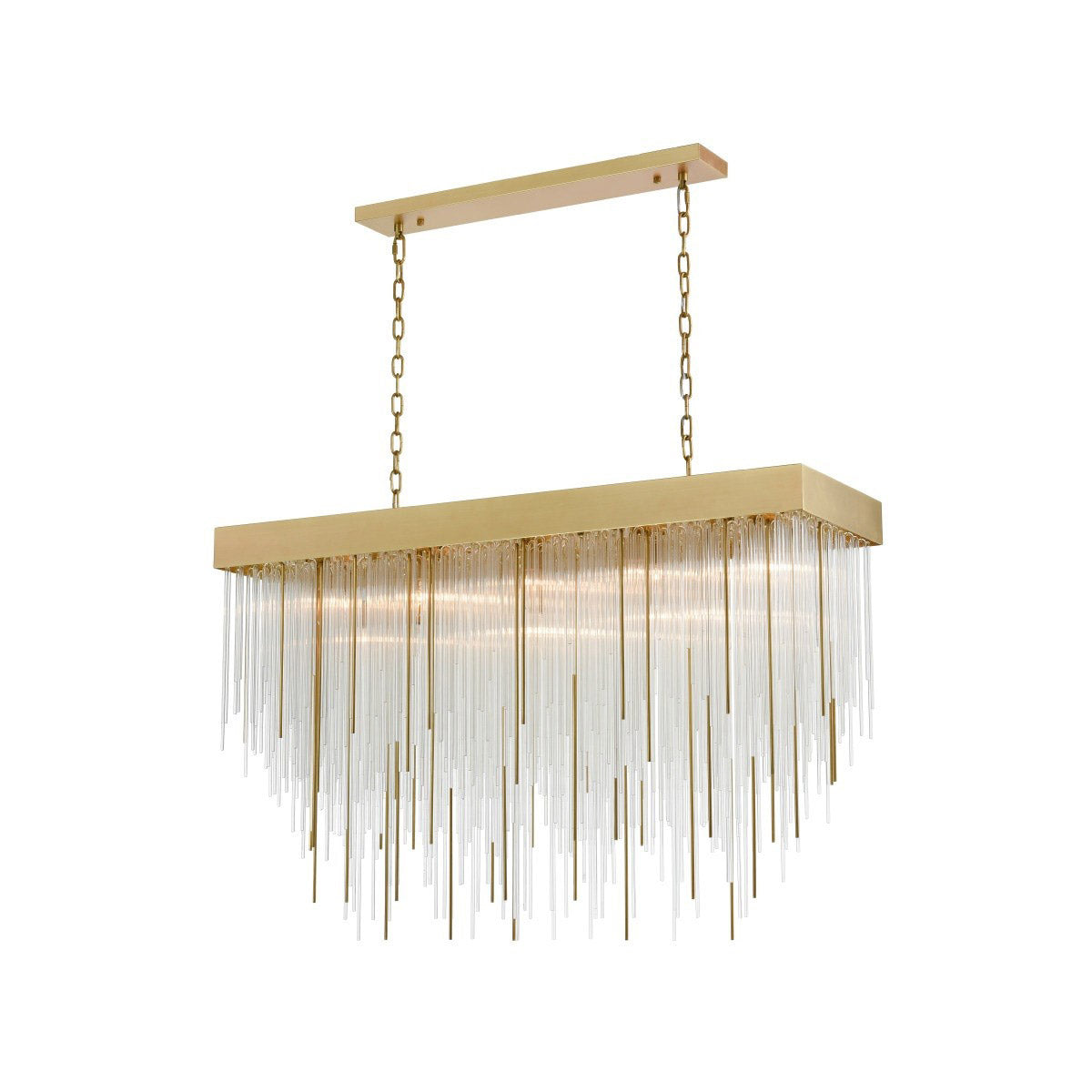 Steel Rectangular Frame with Clear Glass and Steel Rod Linear Chandelier