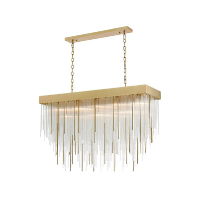 Steel Rectangular Frame with Clear Glass and Steel Rod Linear Chandelier