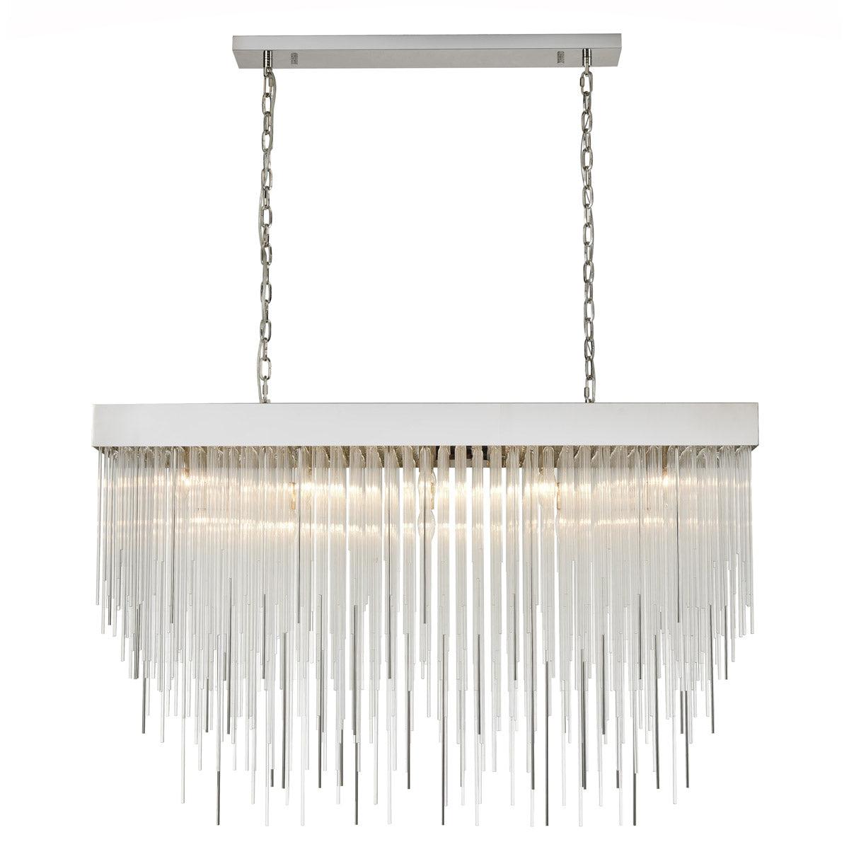 Steel Rectangular Frame with Clear Glass and Steel Rod Linear Chandelier