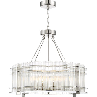 Steel Frame with Clear Ribbed Cylindrical Glass Shade Chandelier