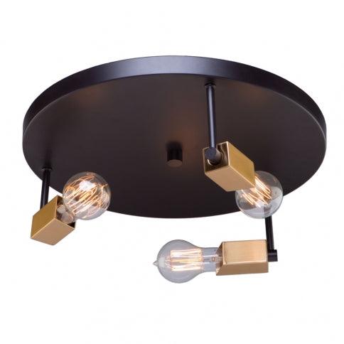 Dark Bronze and Satin Brass Frame 3 Light Round Flush Mount - LV LIGHTING