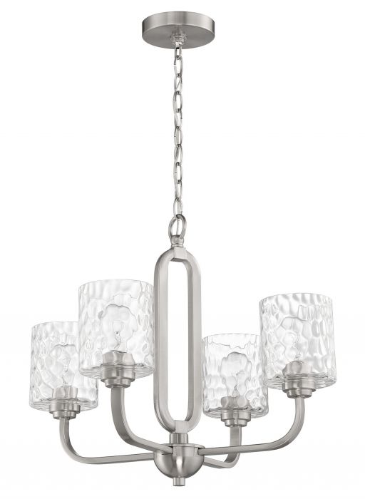 Steel Frame with Clear Hammered Glass Shade Pendant / Chandelier