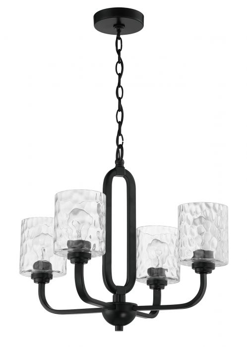 Steel Frame with Clear Hammered Glass Shade Pendant / Chandelier