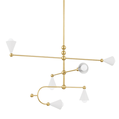Aged Brass Arms with Soft White Conical Shade Chandelier - LV LIGHTING