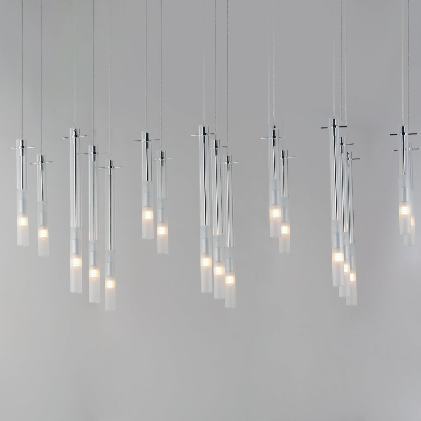 Chrome with Clear and Frosted Cylindrical Glass Tube Linear Chandelier - LV LIGHTING