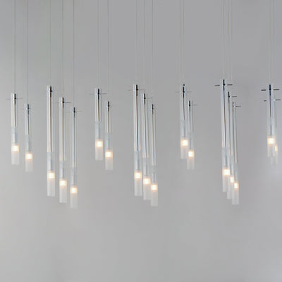 Chrome with Clear and Frosted Cylindrical Glass Tube Linear Chandelier - LV LIGHTING