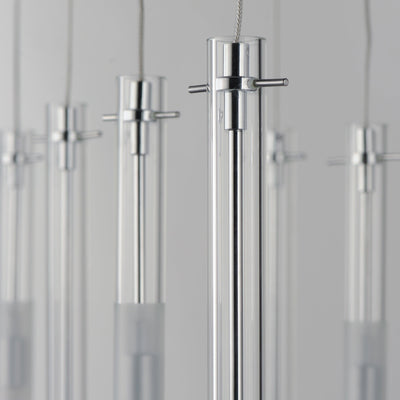Chrome with Clear and Frosted Cylindrical Glass Tube Linear Chandelier - LV LIGHTING