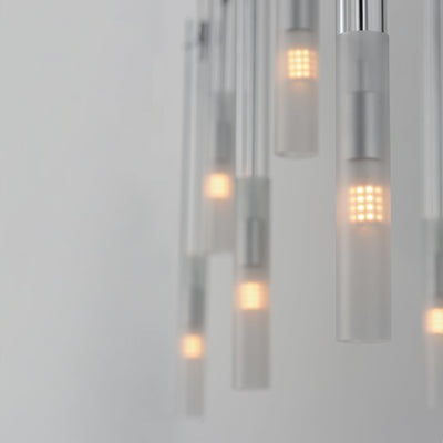 Chrome with Clear and Frosted Cylindrical Glass Tube Linear Chandelier - LV LIGHTING