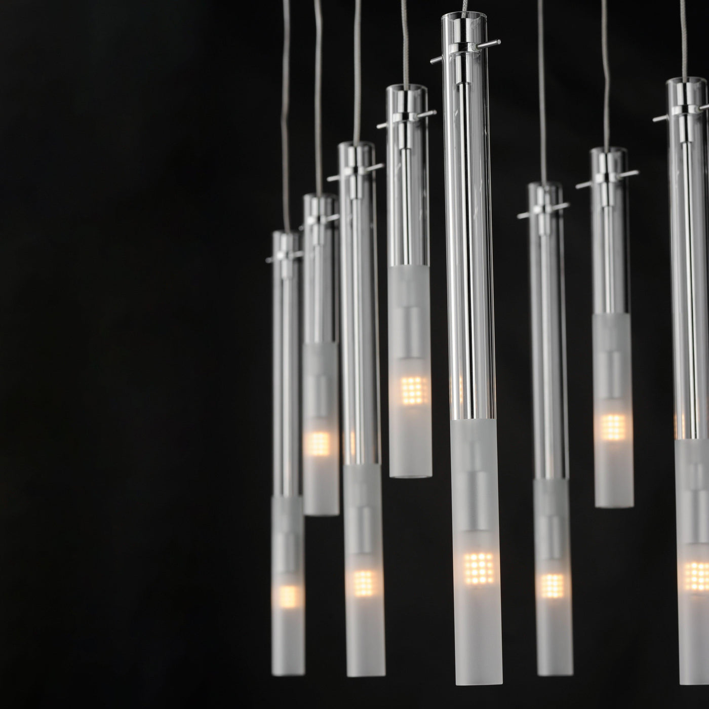 Chrome with Clear and Frosted Cylindrical Glass Tube Linear Chandelier - LV LIGHTING