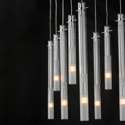 Chrome with Clear and Frosted Cylindrical Glass Tube Linear Chandelier - LV LIGHTING