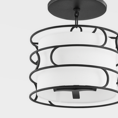 Steel Frame with White Linen Fabric Shade Semi Flush Mount