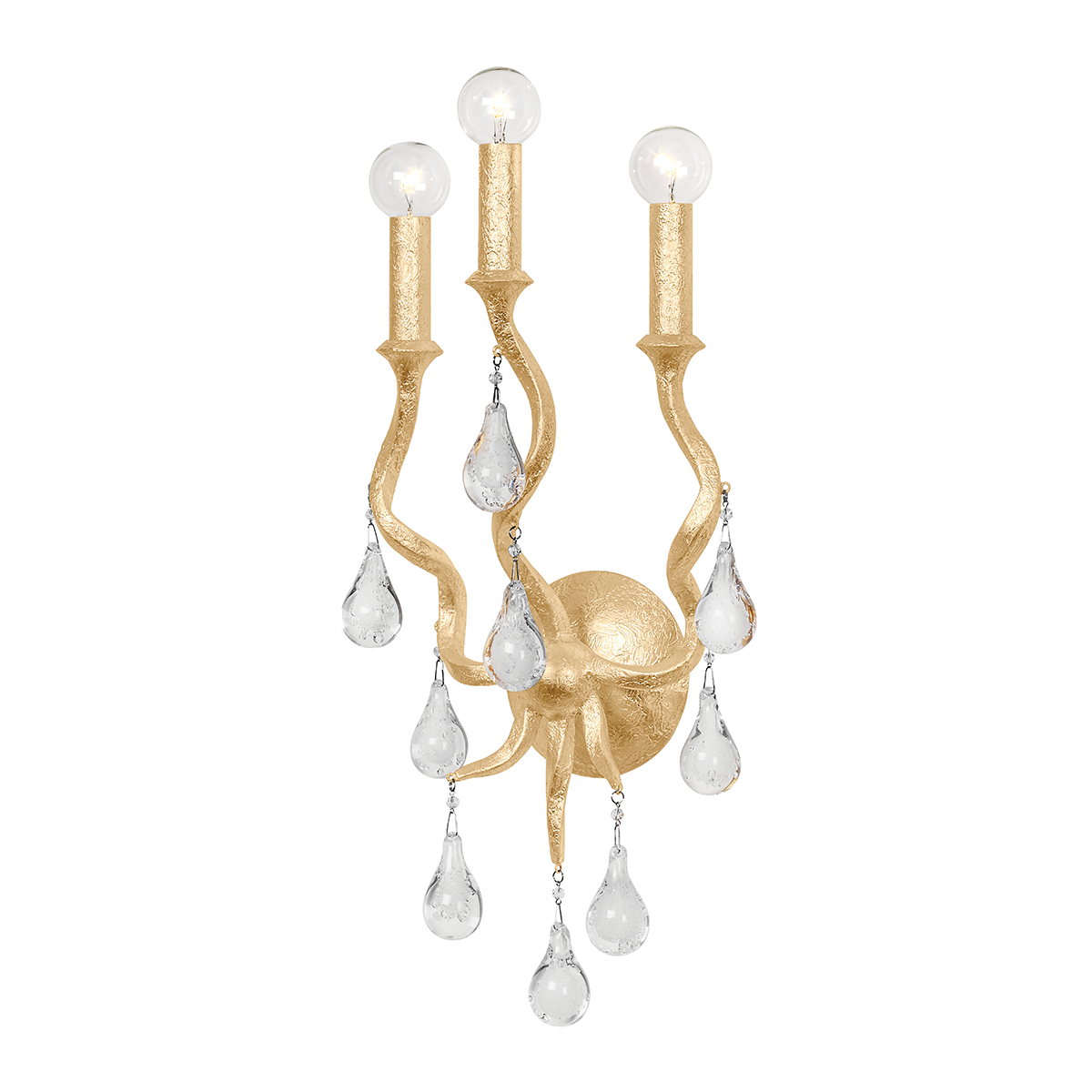 Steel Swirling Arms with Craquelle Crystal Drops Wall Sconce
