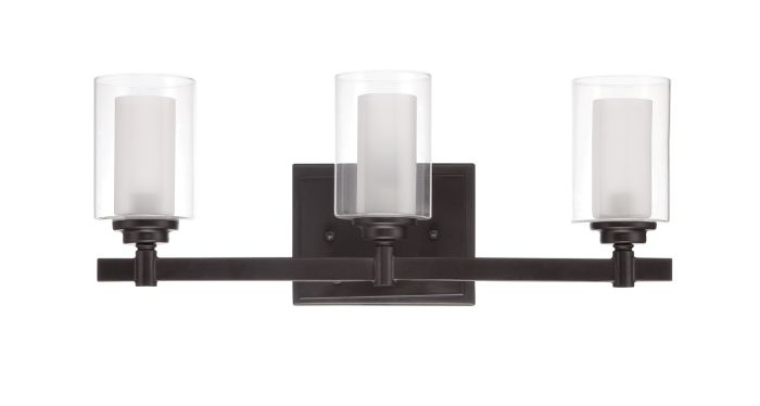 Steel Frame with Clear and Frosted Cylindrical Glass Shade Vanity Light