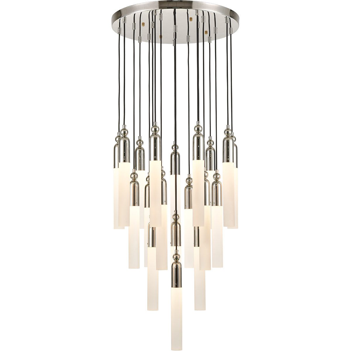 Steel Frame with Cylindrical Opal Glass Shade Chandelier