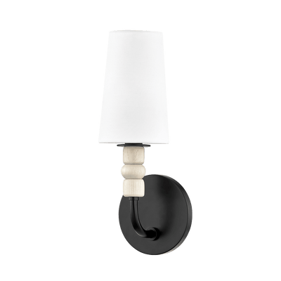 Steel with Wood Block and Fabric Shade Wall Sconce - LV LIGHTING
