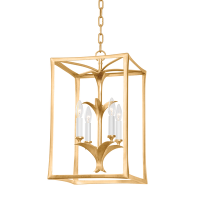 Vintage Gold Leaf Square Caged Frame Pendant / Chandelier