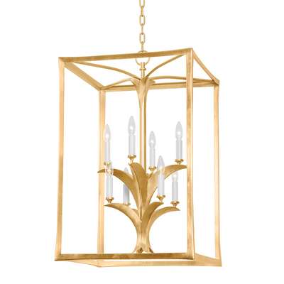 Vintage Gold Leaf Square Caged Frame Pendant / Chandelier