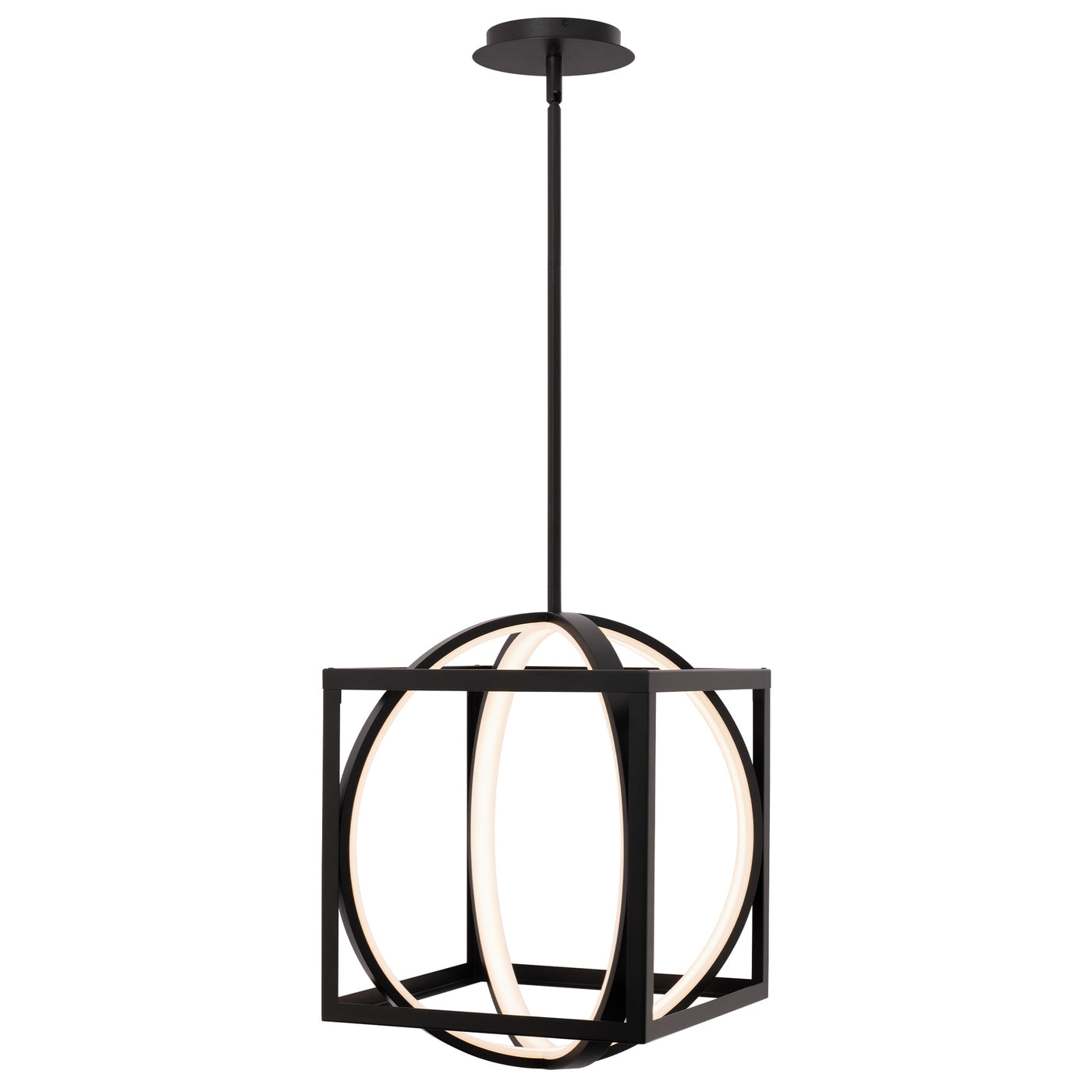 LED Black Square and Orbit Ring Cage Pendant