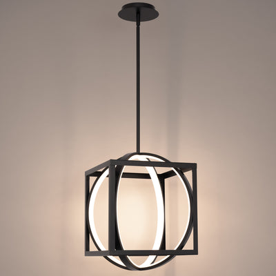 LED Black Square and Orbit Ring Cage Pendant