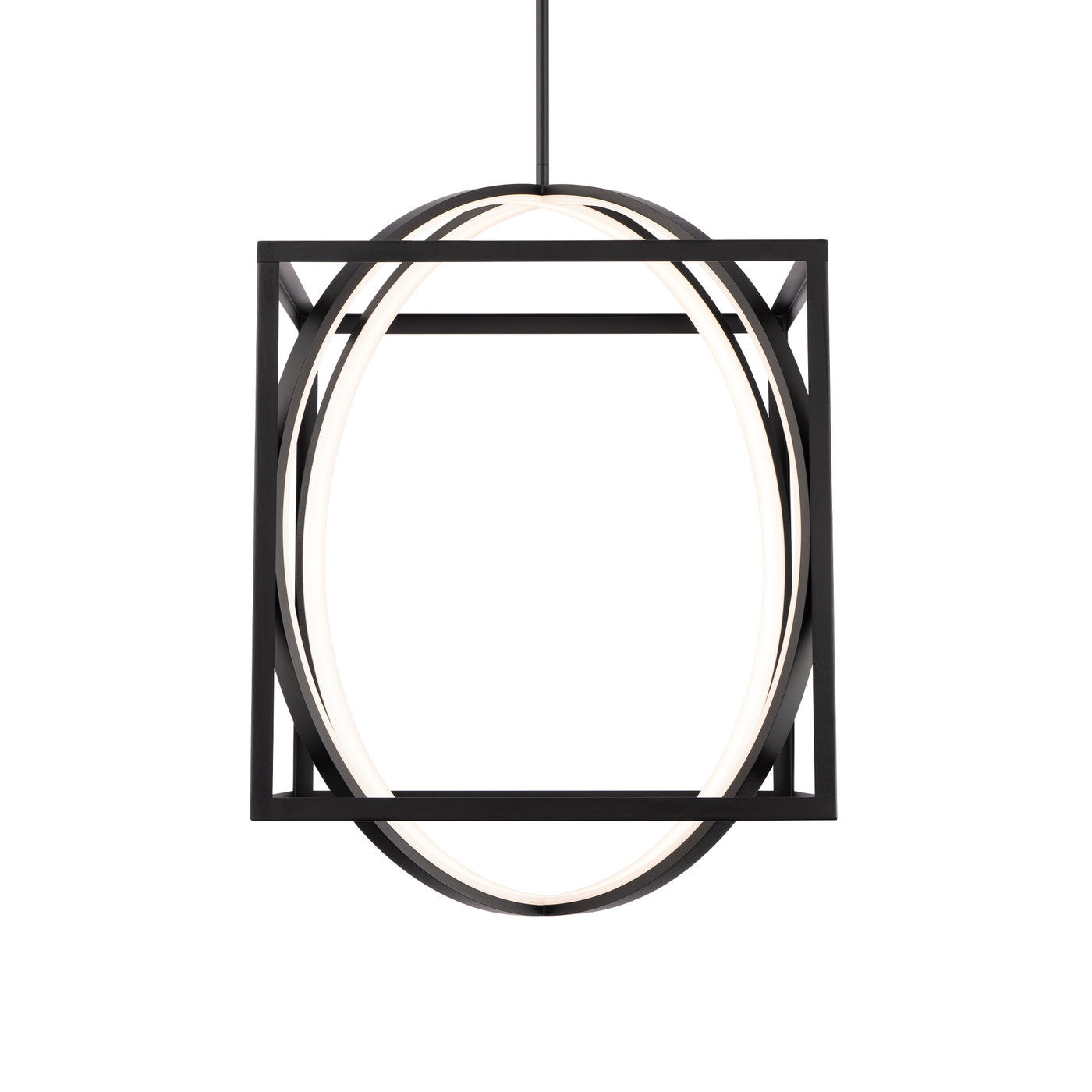 LED Black Square and Orbit Ring Cage Pendant