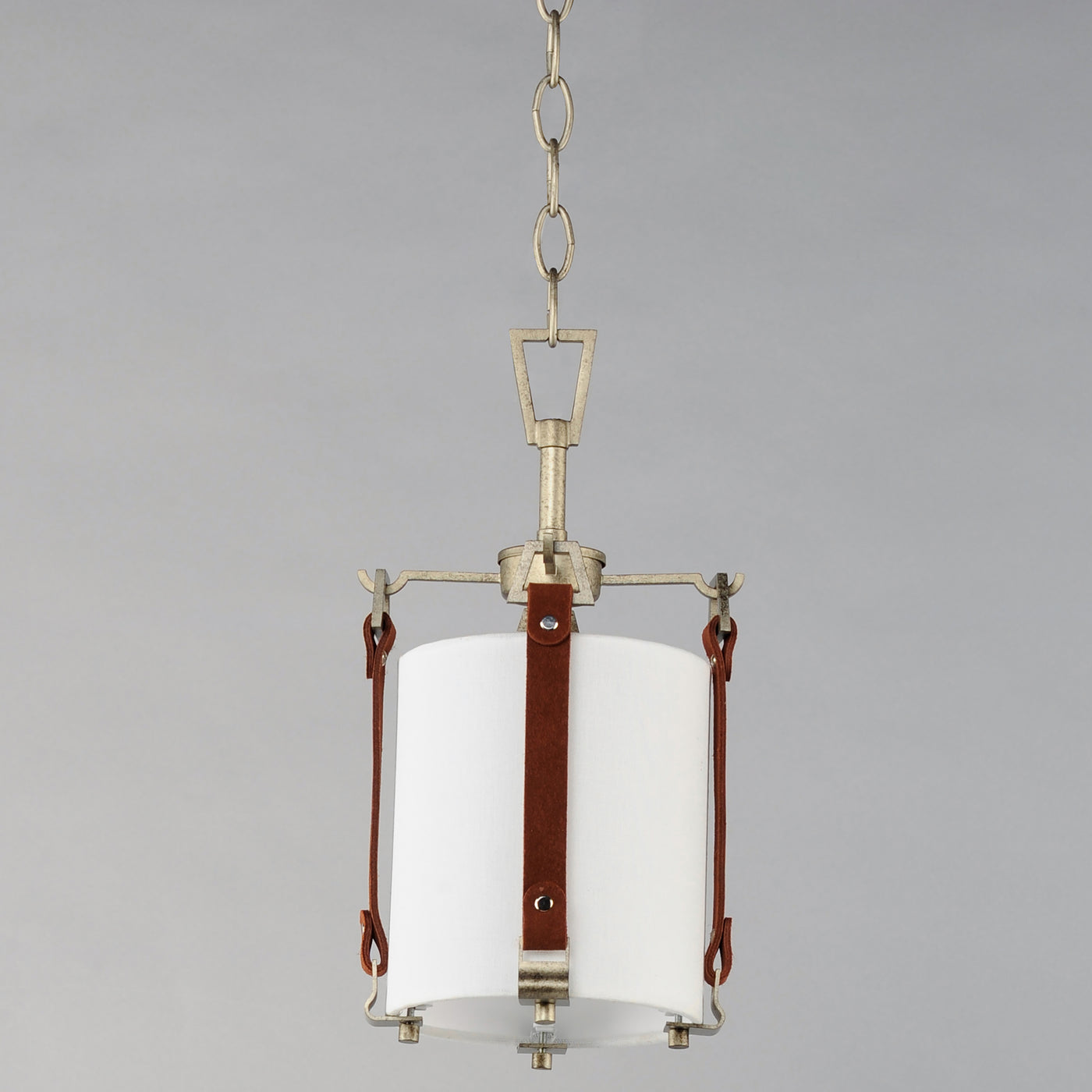 Weathered Zinc Frame and Brown Suede Strap with Linen Shade Pendant