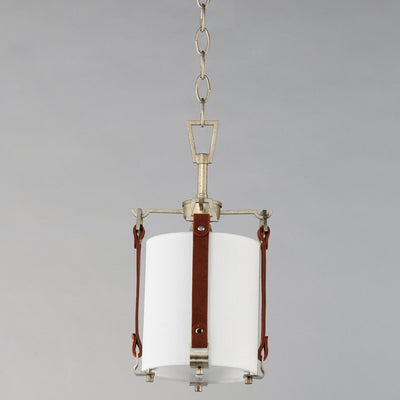 Weathered Zinc Frame and Brown Suede Strap with Linen Shade Pendant