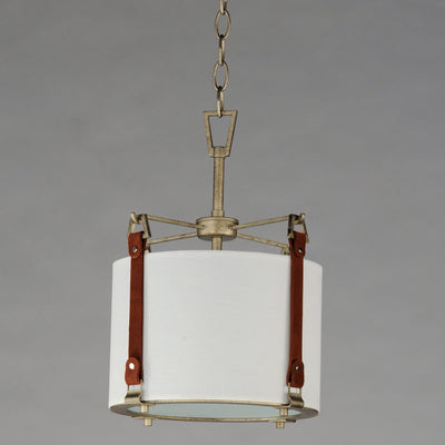 Weathered Zinc Frame and Brown Suede Strap with Linen Shade Pendant