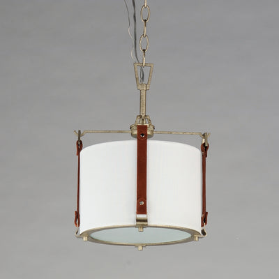 Weathered Zinc Frame and Brown Suede Strap with Linen Shade Pendant