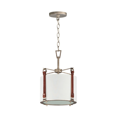 Weathered Zinc Frame and Brown Suede Strap with Linen Shade Pendant