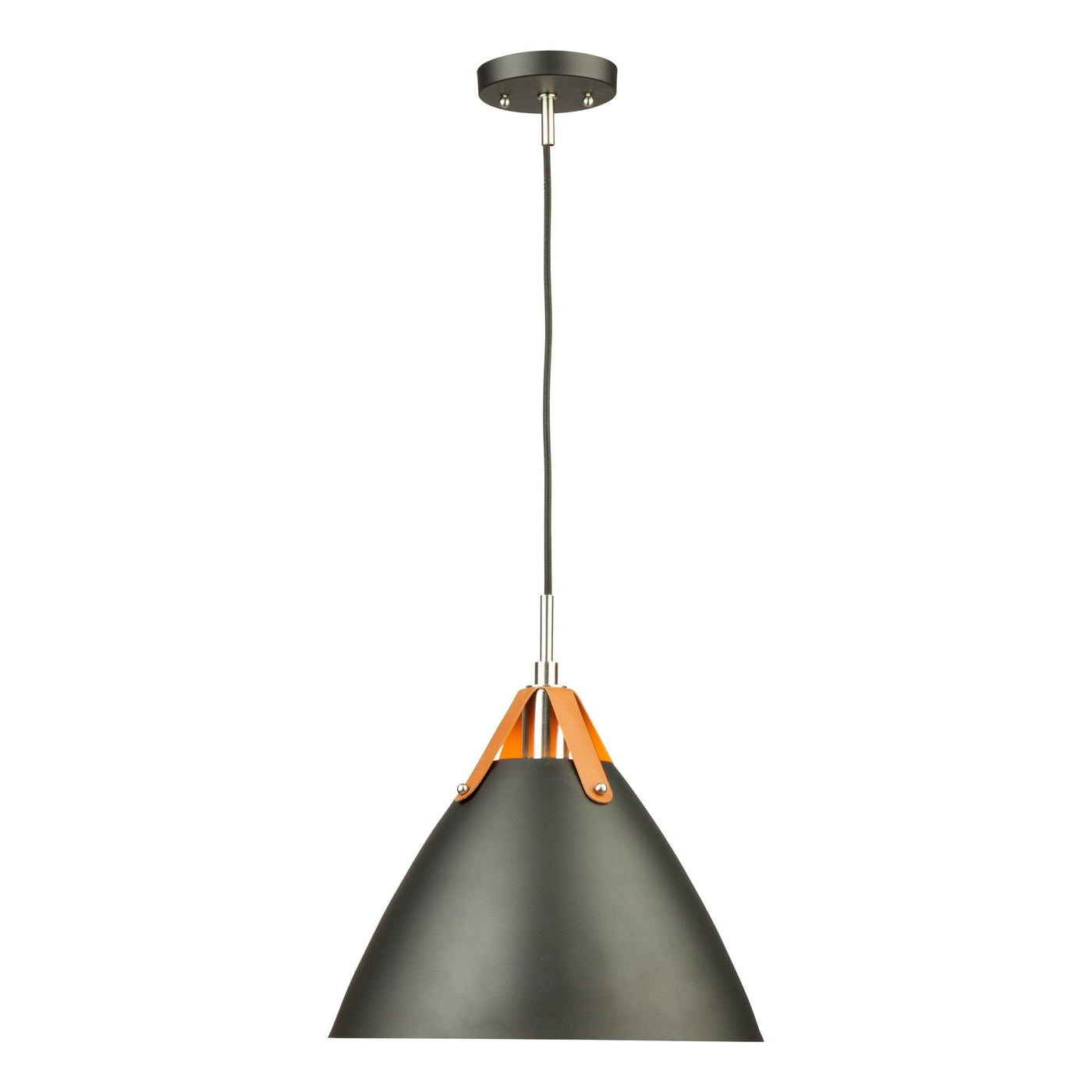 Black Conical Shade with Leather Straps Pendant - LV LIGHTING