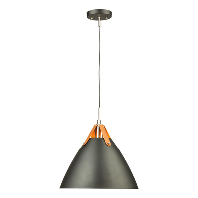 Black Conical Shade with Leather Straps Pendant - LV LIGHTING