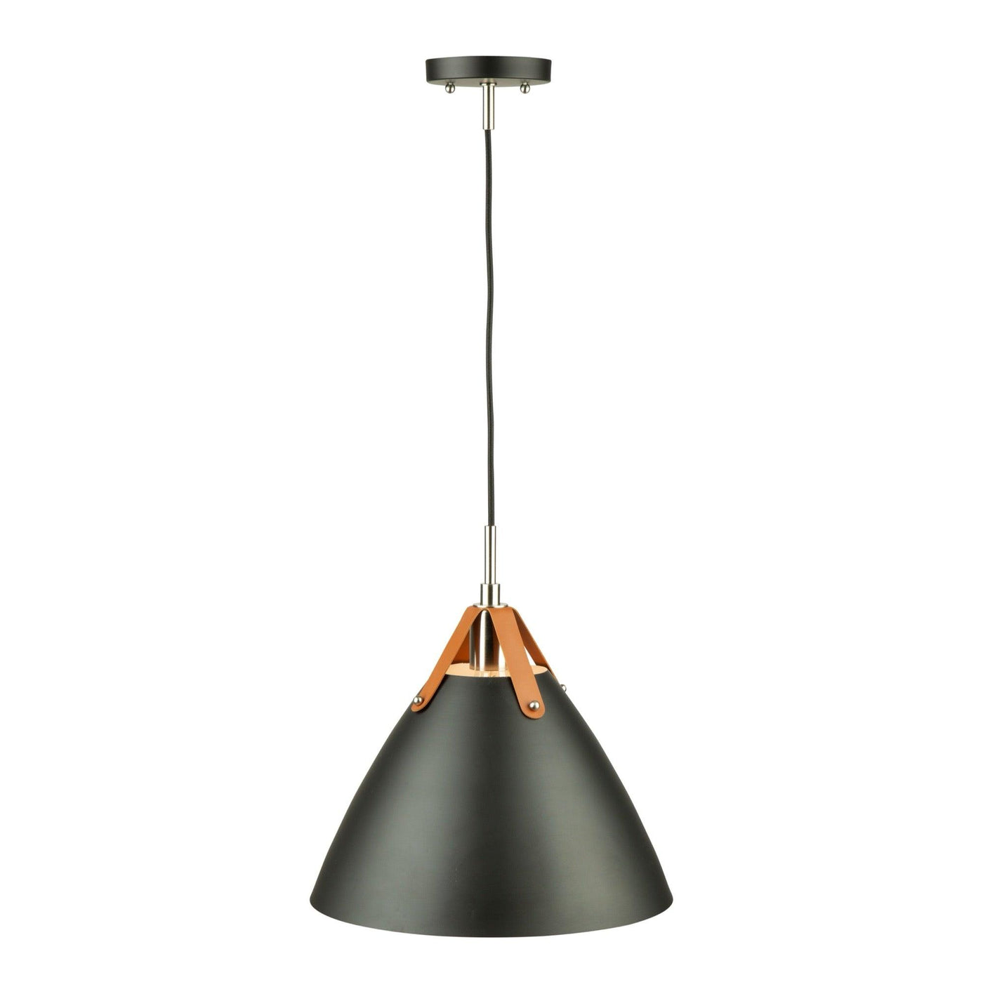 Black Conical Shade with Leather Straps Pendant - LV LIGHTING